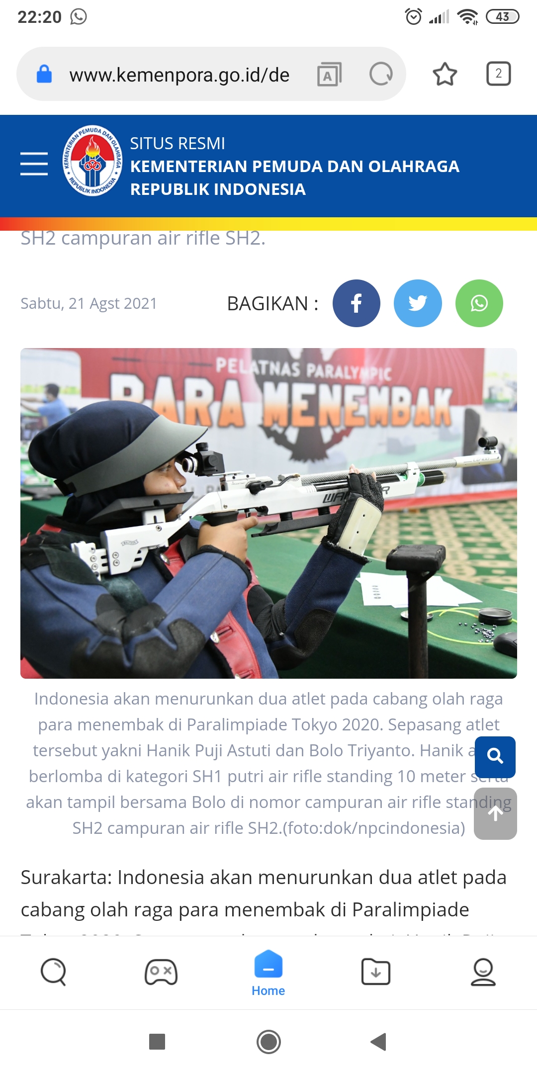 Paralimpiade Tokyo 2020: Petembak Debutan Indonesia Siapkan Mental untuk Hasil Terbaik