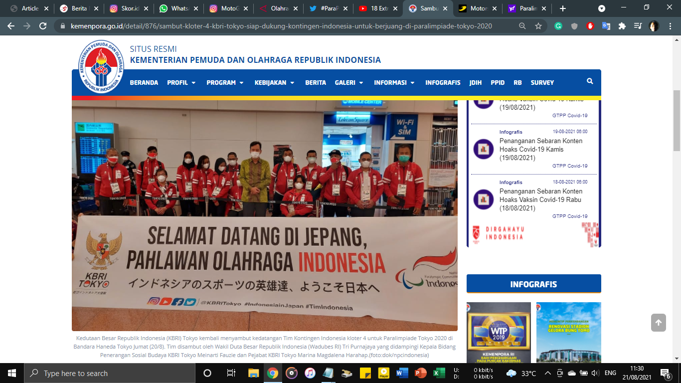 Paralimpiade Tokyo 2020: KBRI Tokyo Sambut Kedatangan Kloter 4 Kontingen Indonesia