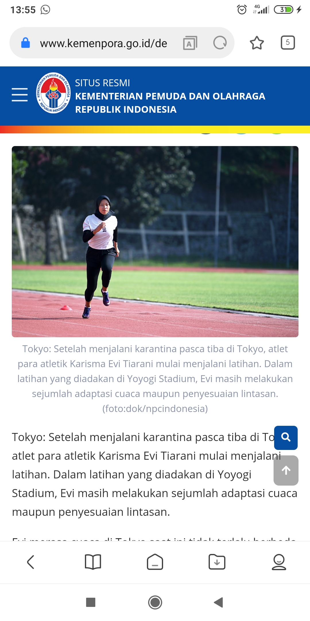 Paralimpiade Tokyo 2020: Atlet Para Atletik Indonesia Mulai Pulihkan Kondisi Fisik dan Adaptasi Cuaca