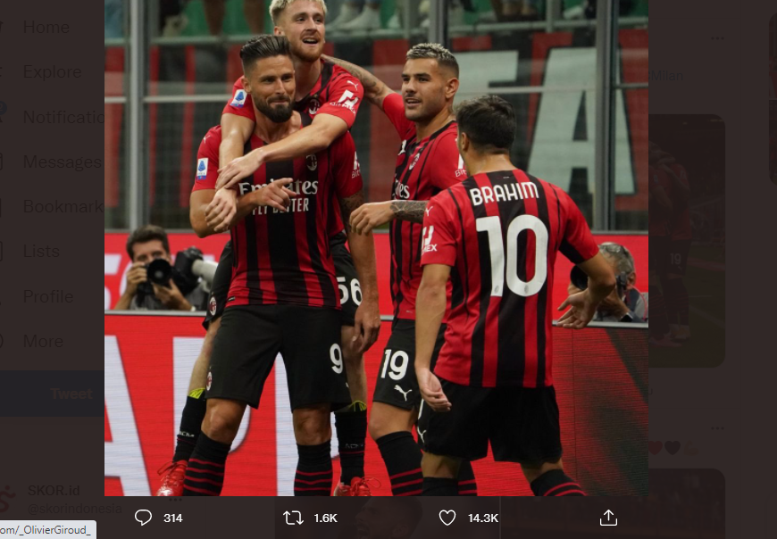 Cetak 2 Gol di San Siro, Giroud Sebut "Kutukan No.9" AC Milan Cuma Takhayul