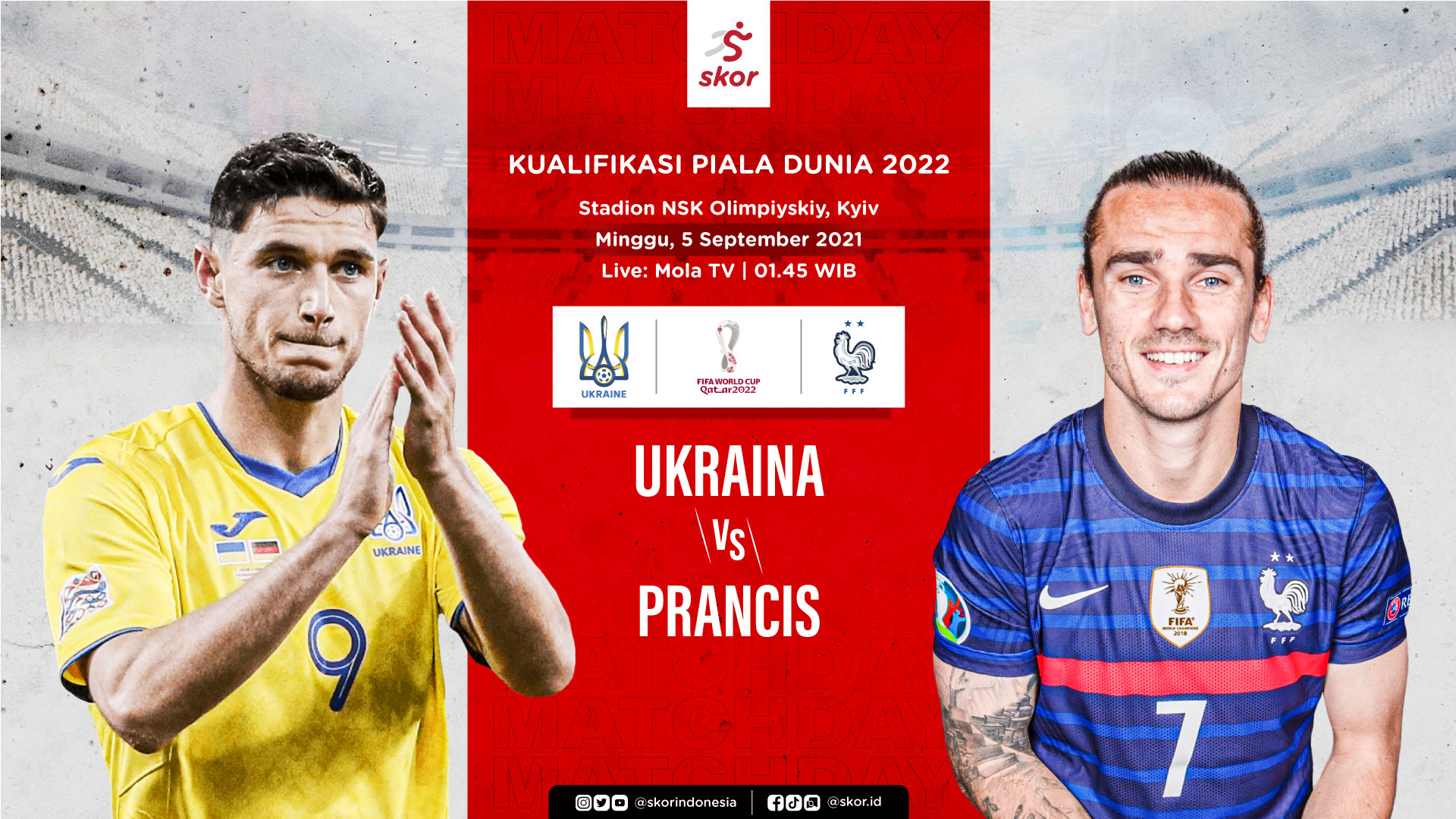 Link Live Streaming Kualifikasi Piala Dunia 2022: Ukraina vs Prancis