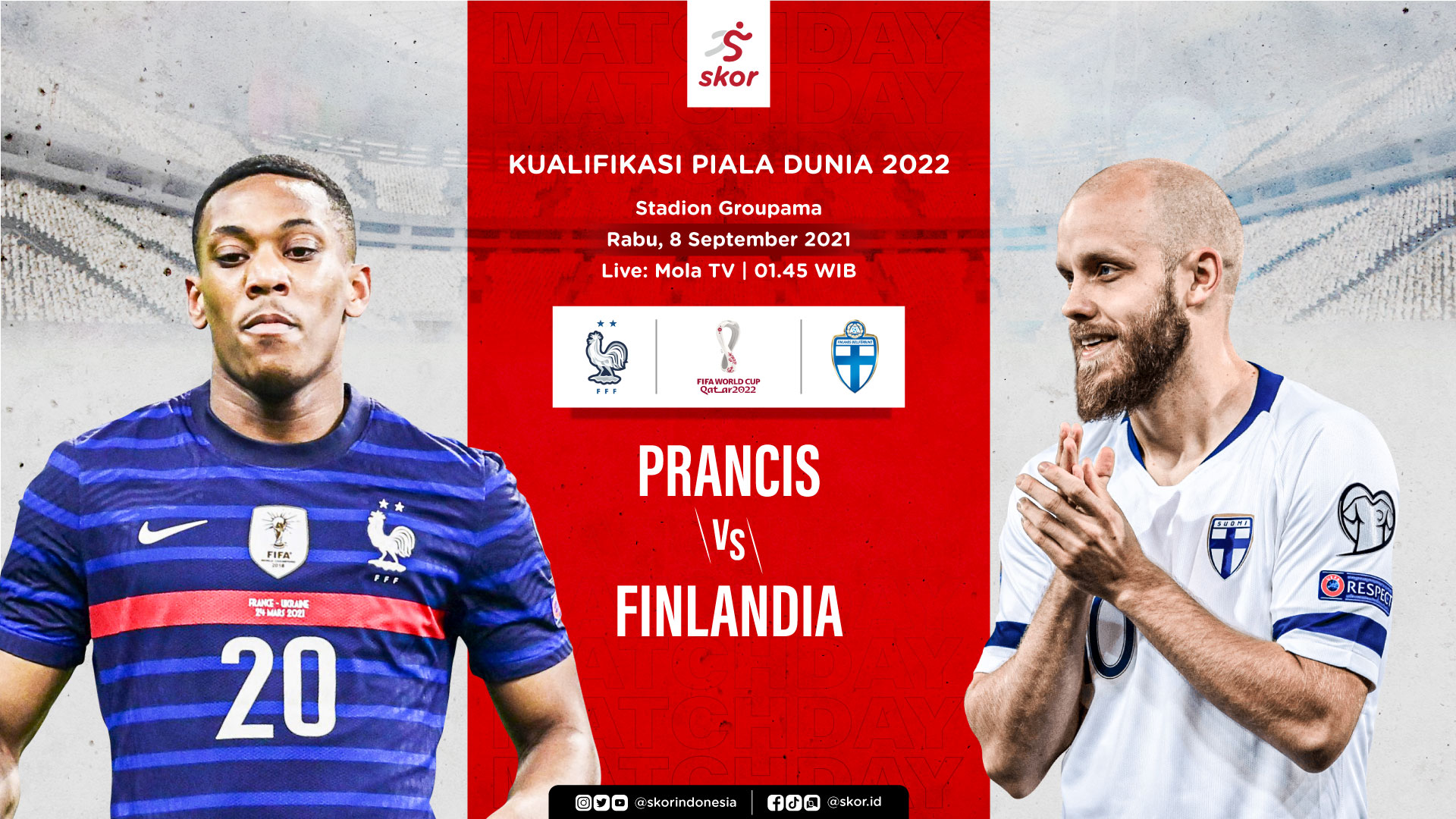 Link Live Streaming Kualifikasi Piala Dunia 2022: Prancis vs Finlandia