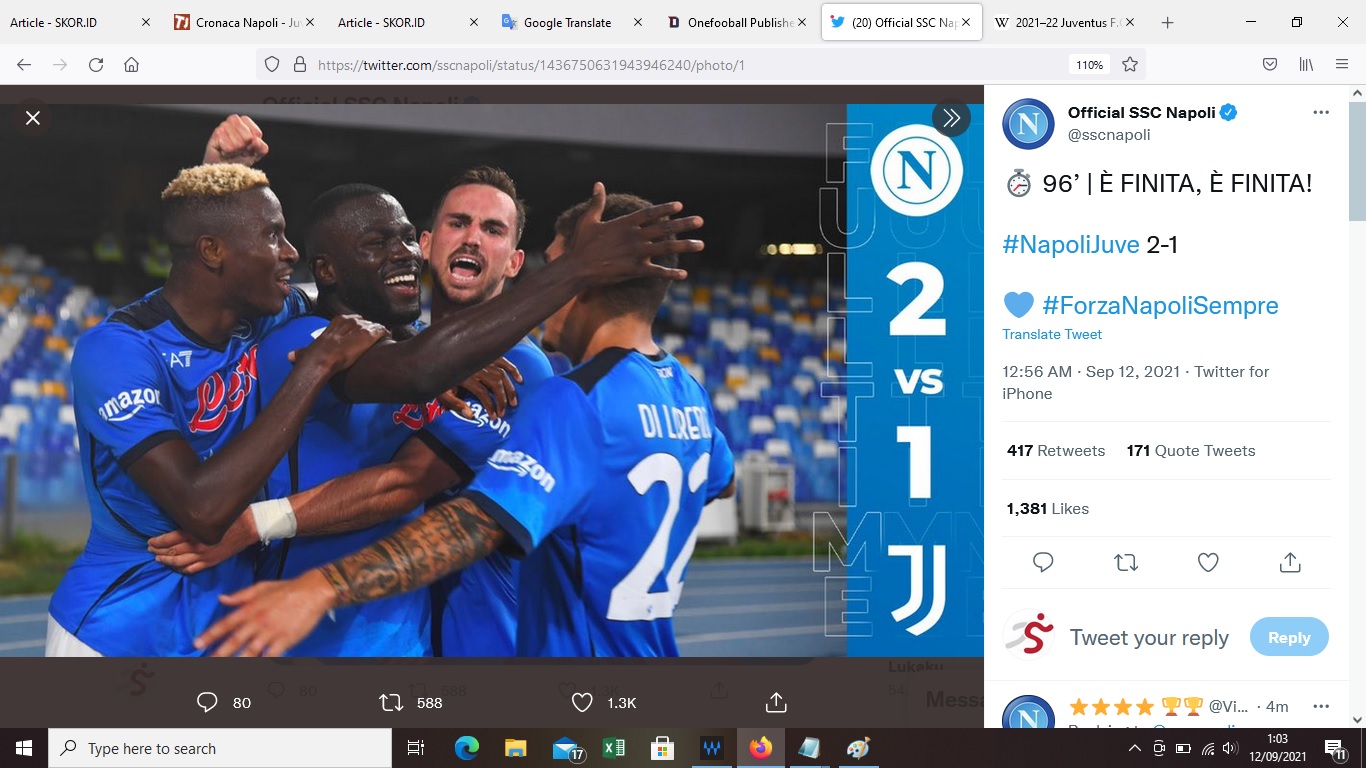 Hasil Napoli vs Juventus: Kalah 1-2, La Vecchia Signora Makin Terbenam