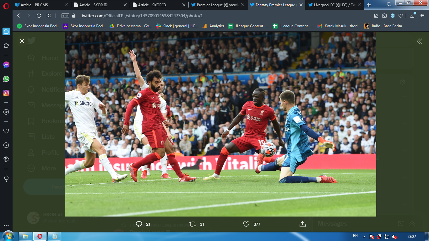Hasil Leeds United vs Liverpool: Mo Salah Cetak Gol ke-100 di Liga Inggris, The Reds Raih 3 Poin