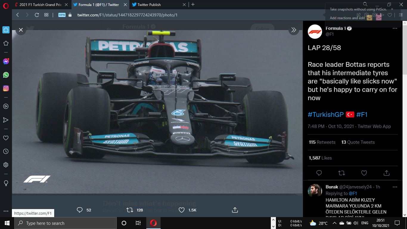 Hasil F1 GP Turki 2021: Tampil Sempurna, Valtteri Bottas Rebut Kemenangan Perdana
