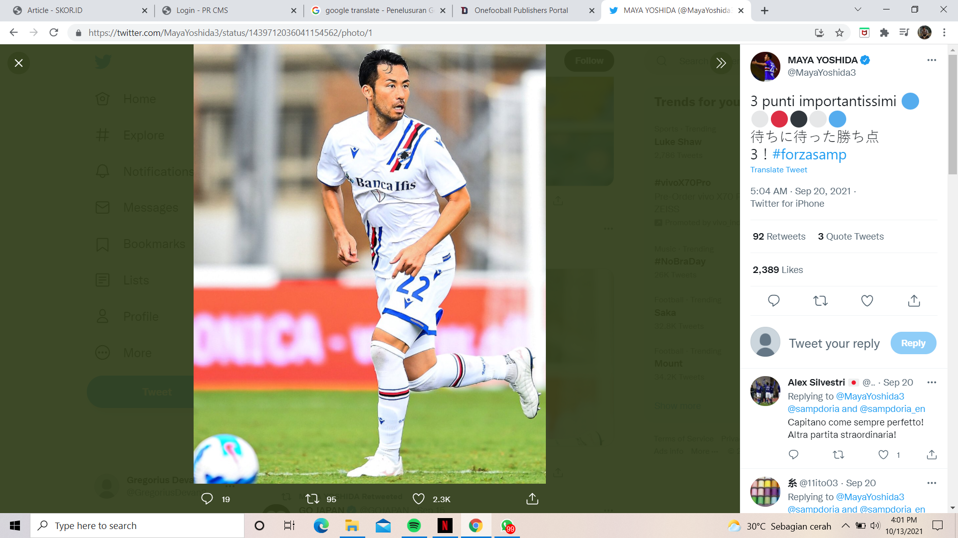 Kontrak Maya Yoshida di Sampdoria Hampir Habis, 2 Klub J.League Memantau