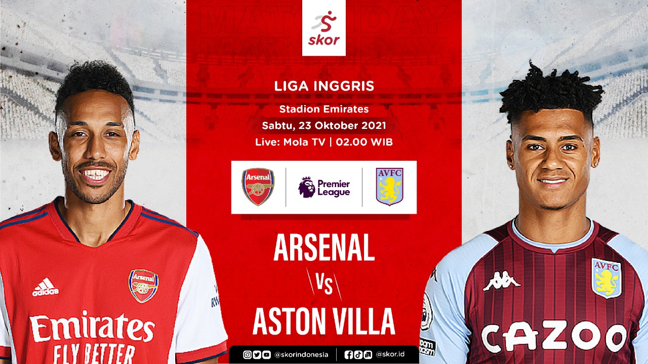 Link Live Streaming Arsenal vs Aston Villa di Liga Inggris