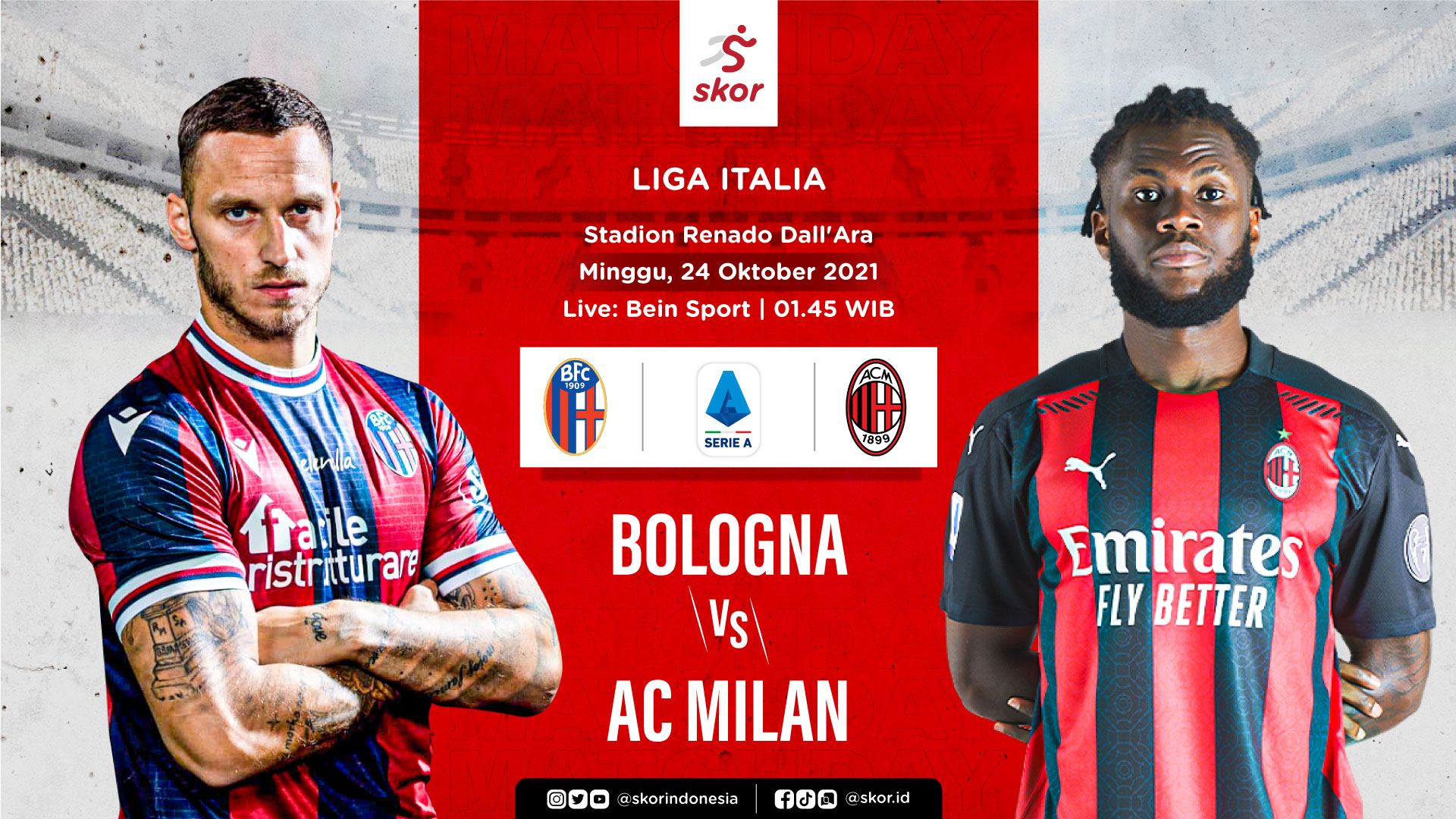 Link Live Streaming Bologna vs AC Milan di Liga Italia