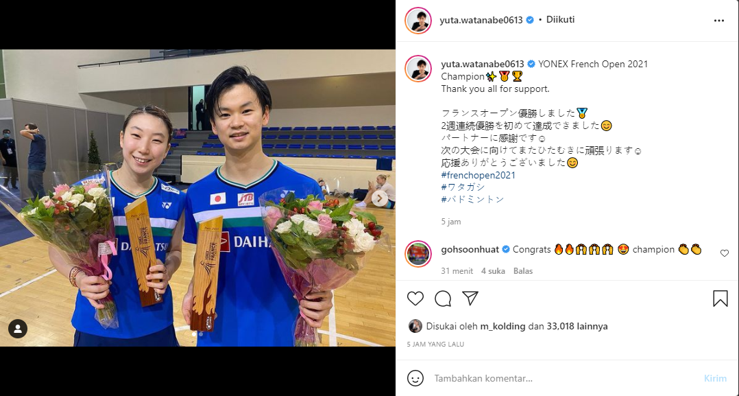 Yuta Watanabe/Arisa Higashino Incar Gelar Perdana di Kejuaraan Asia 2022