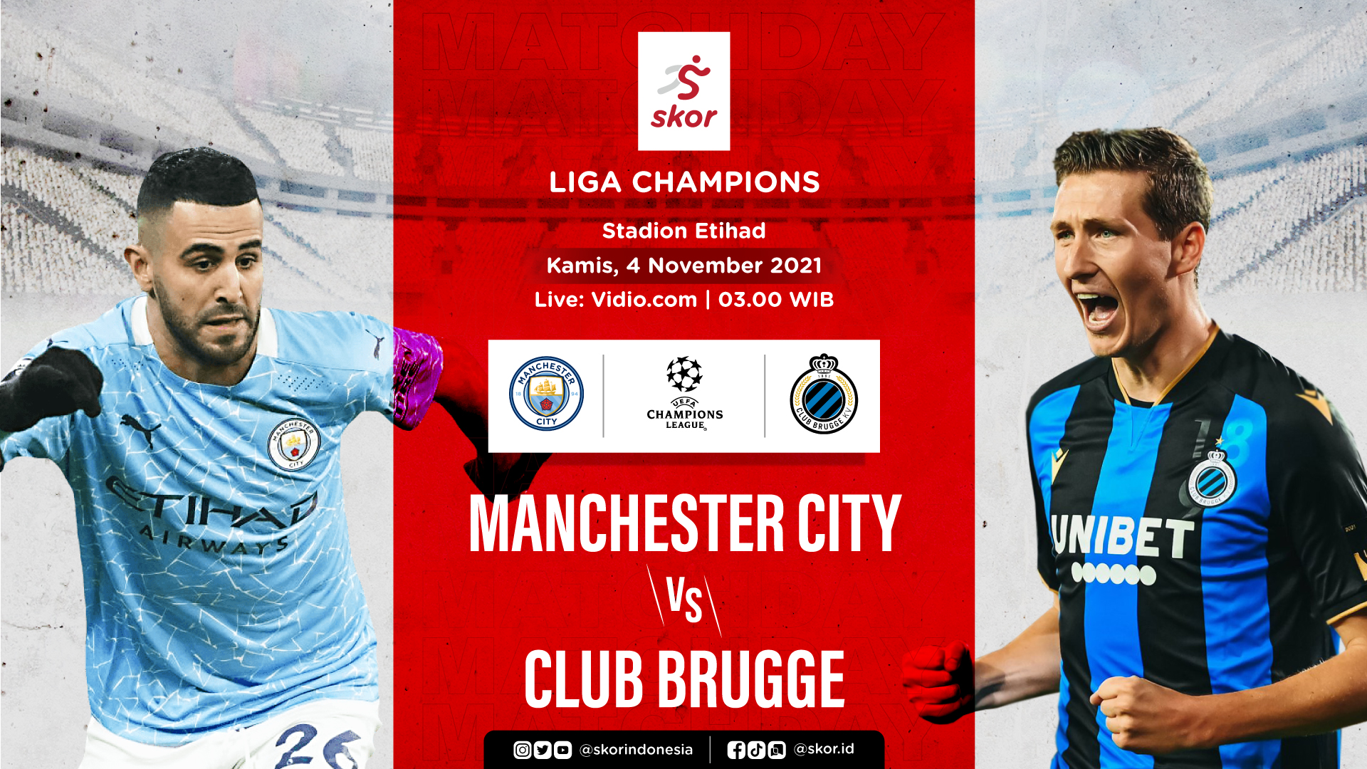Link Live Streaming Manchester City vs Club Brugge di Liga Champions