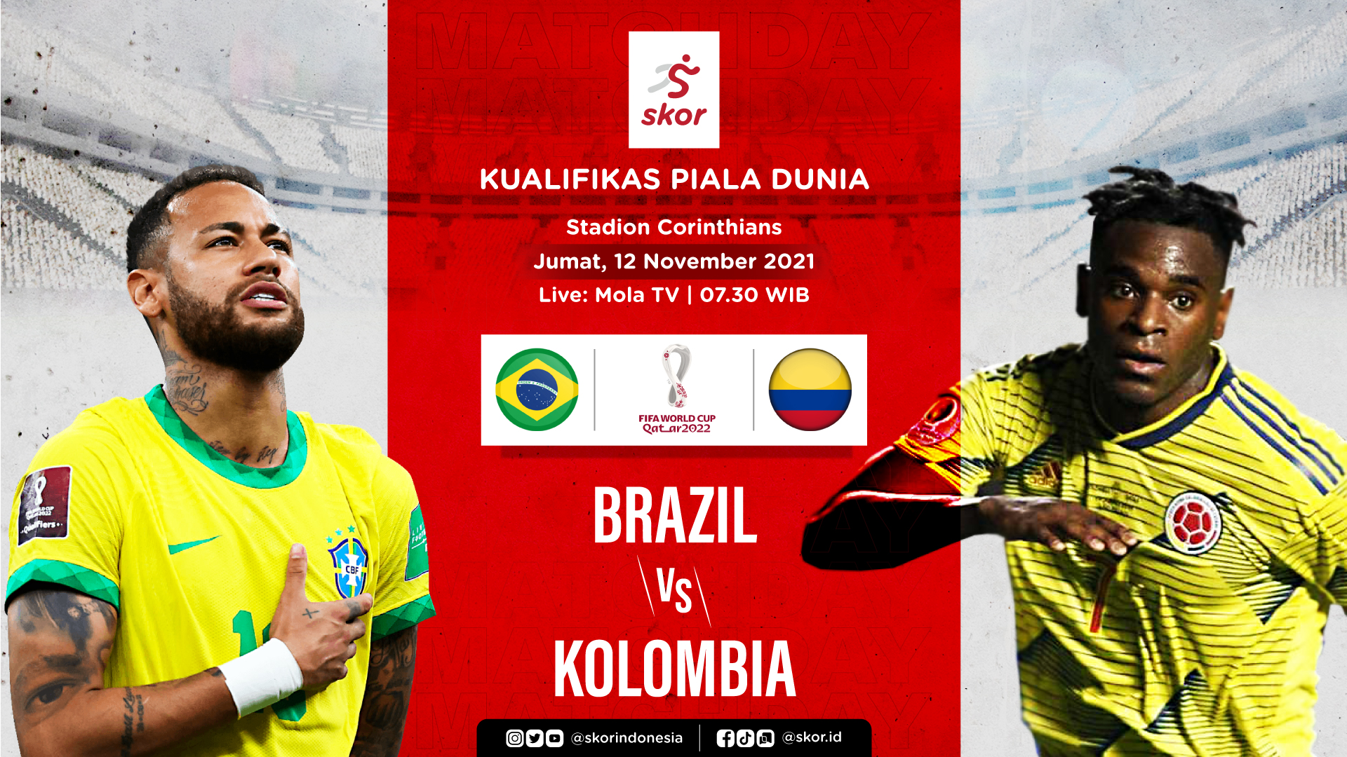 Link Live Streaming Brasil vs Kolombia di Kualifikasi Piala Dunia 2022
