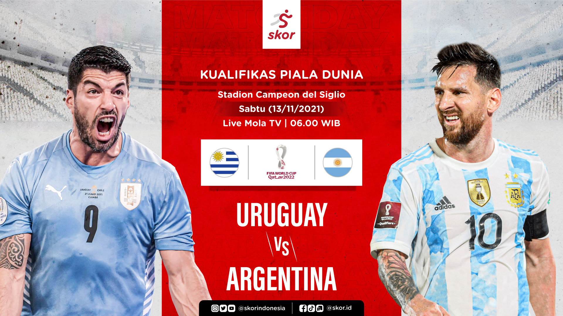 Link Live Streaming Uruguay vs Argentina di Kualifikasi Piala Dunia 2022