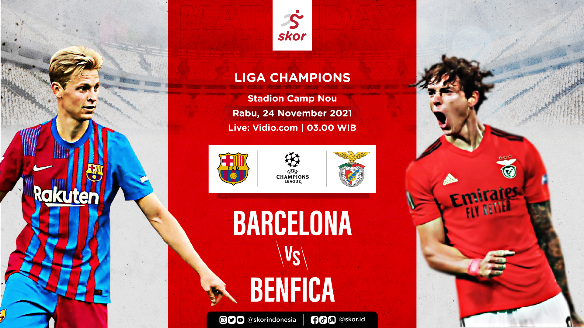  Link Live Streaming Barcelona vs Benfica di Liga Champions