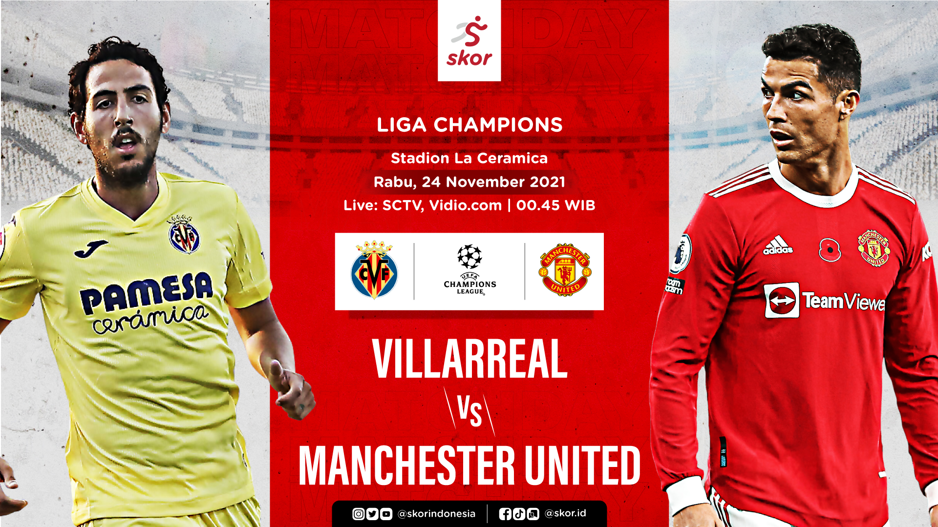 Link Live Streaming Villarreal vs Manchester United di Liga Champions