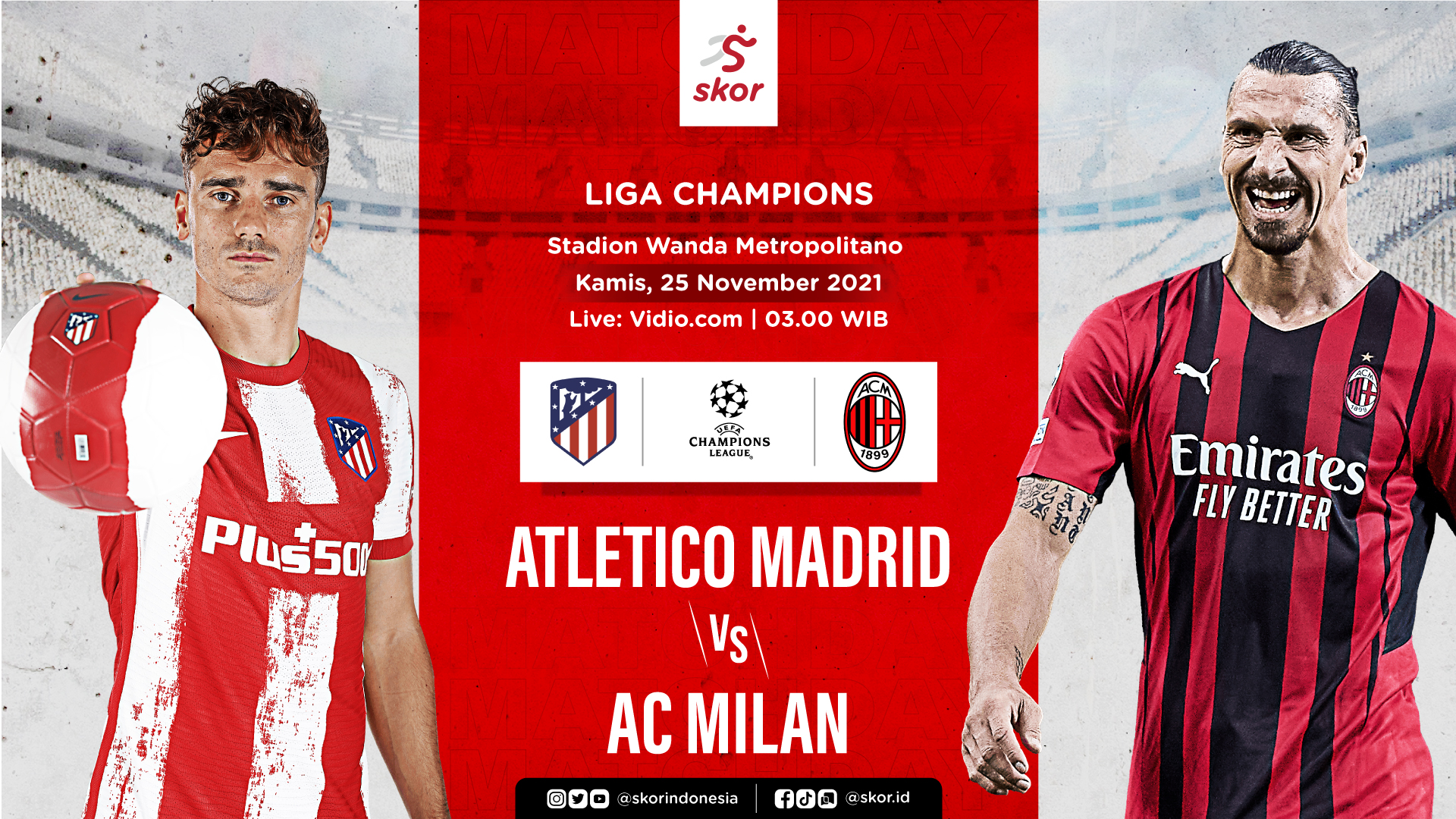Link Live Streaming Atletico Madrid vs AC Milan di Liga Champions