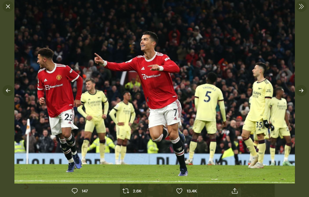 Hasil Manchester United vs Arsenal:  Ronaldo Cetak Gol ke-801 dan Antar Setan Merah Menang di Old Trafford