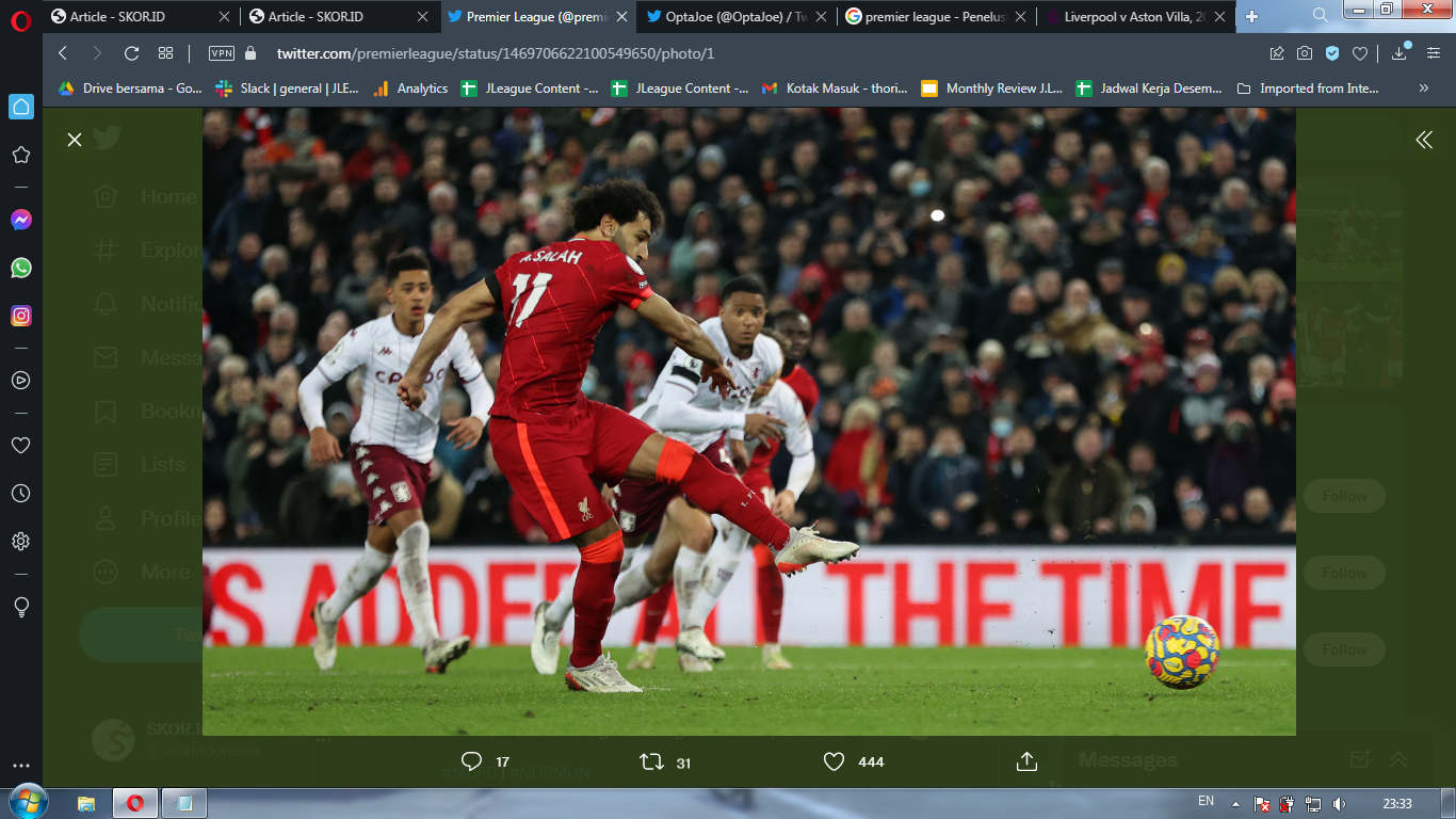 Hasil Liverpool vs Aston Villa: Steven Gerrard Kembali, Salah Cetak Gol Lagi, The Reds Menang