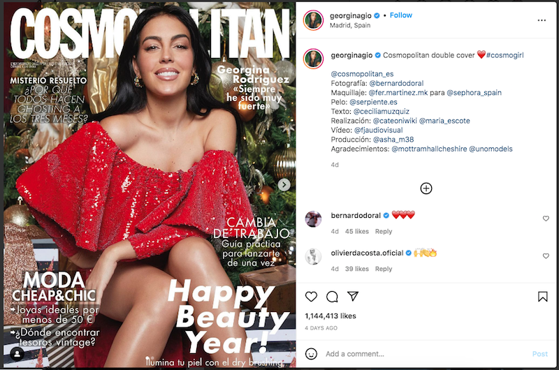 Mejeng di Halaman Depan Cosmopolitan, Georgina Rodriguez Anggun dengan Gaun Merah