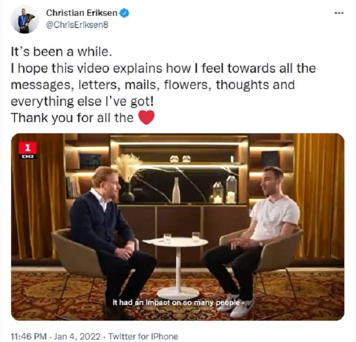VIDEO: Christian Eriksen: Saya Sudah Mati selama Lima Menit setelah Serangan Jantung Itu