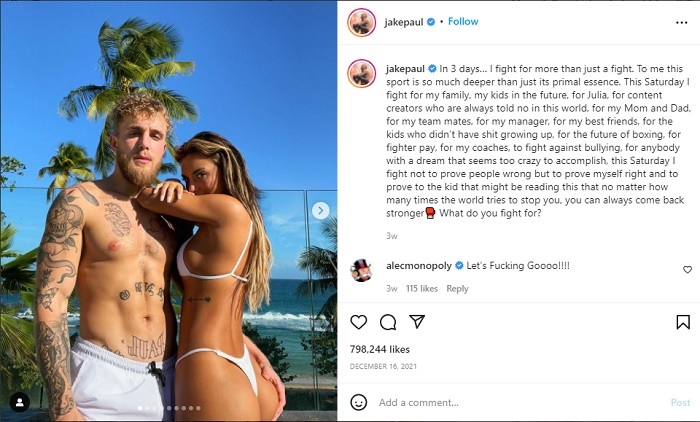 Jake Paul Memprotes Instagram karena Menghapus Foto Topless Julia Rose