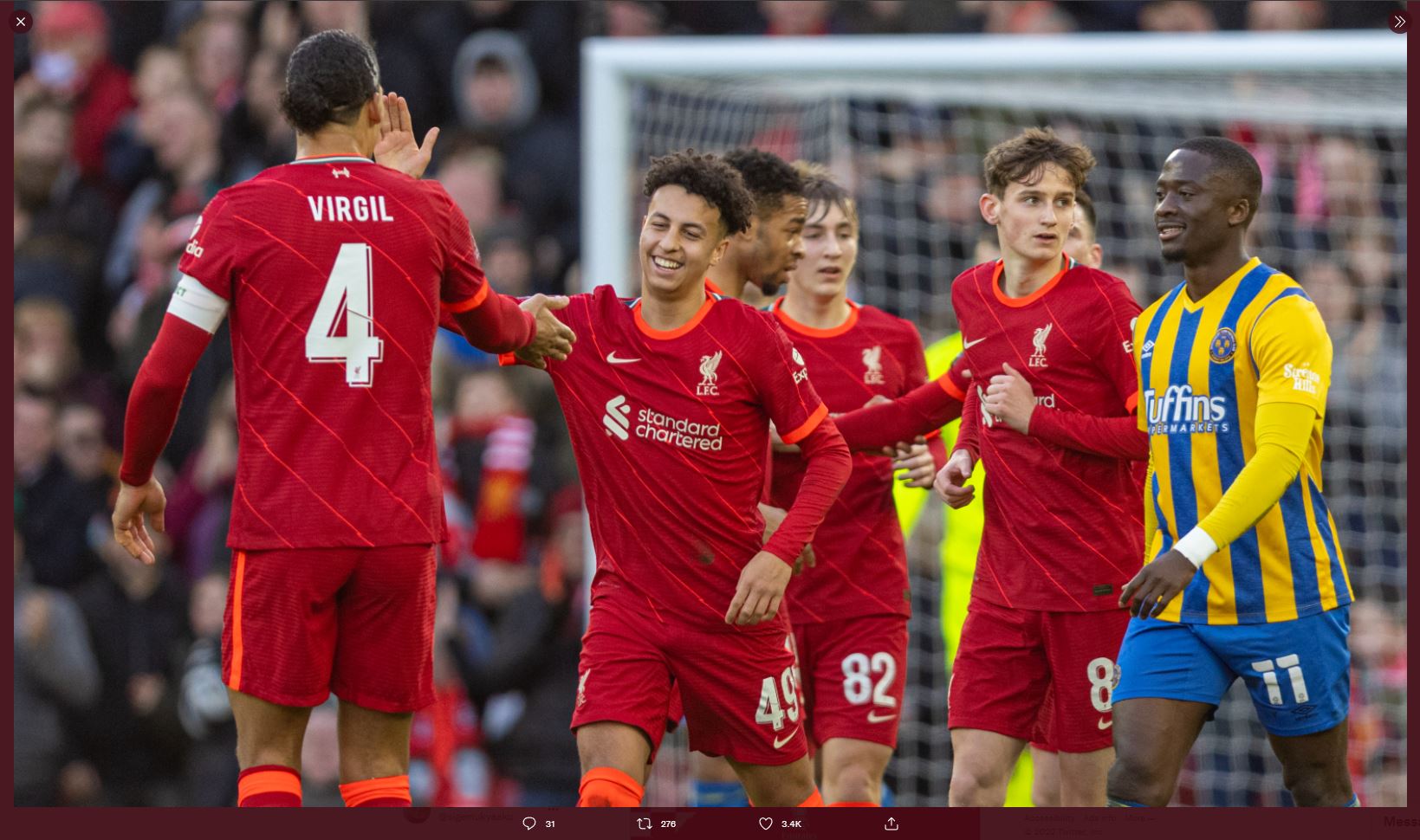 Hasil Liverpool vs Shrewsbury Town: The Reds Menang 4-1 di Babak Ketiga Piala FA