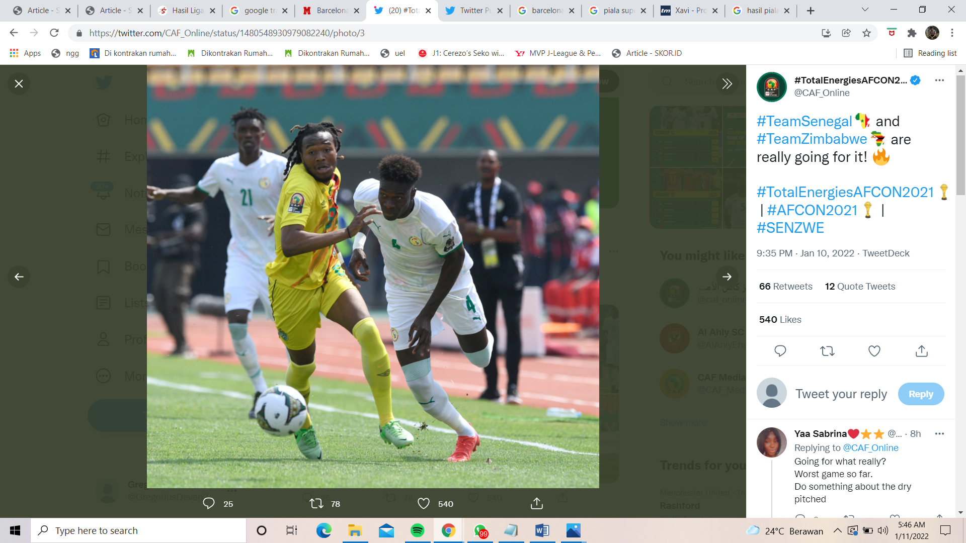 Hasil Piala Afrika 2021: Gol Telat Sadio Mane Menangkan Senegal