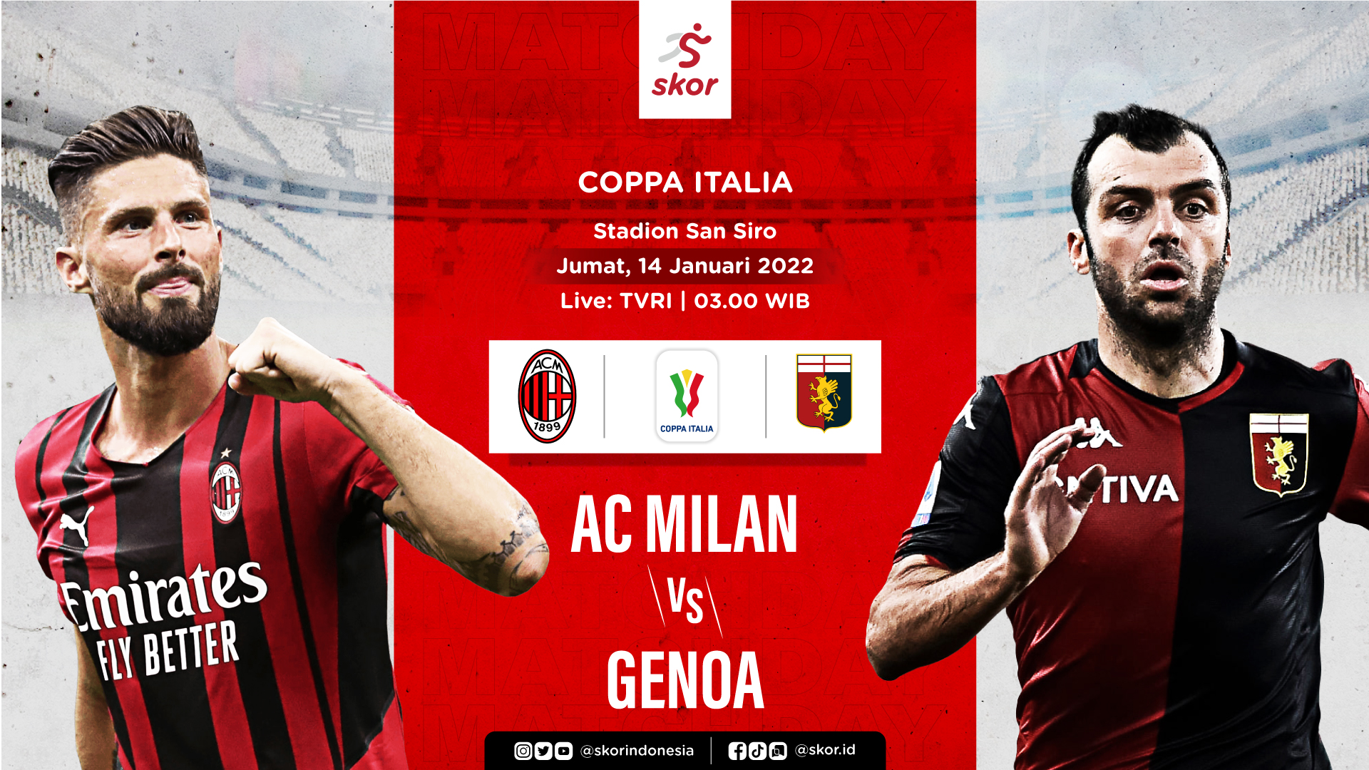 Link Live Streaming AC Milan vs Genoa di Coppa Italia
