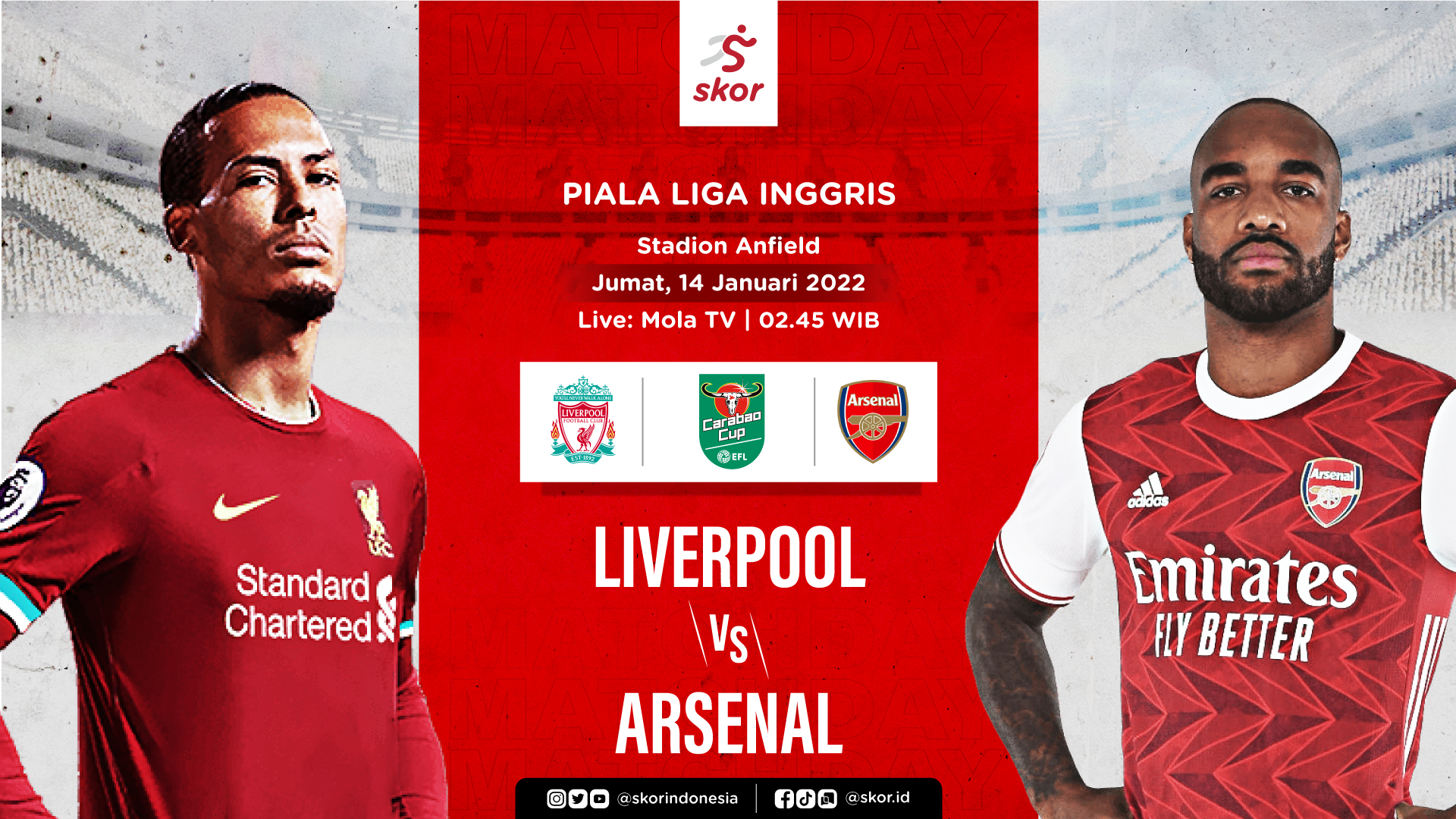 Link Live Streaming Liverpool vs Arsenal di Piala Liga Inggris