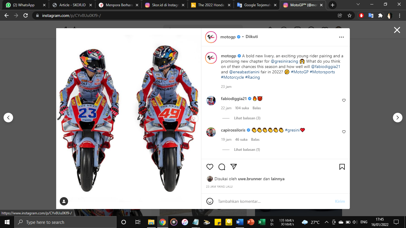 Ternyata, Ada Desainer Helm Valentino Rossi di Balik Livery Anyar Gresini Racing