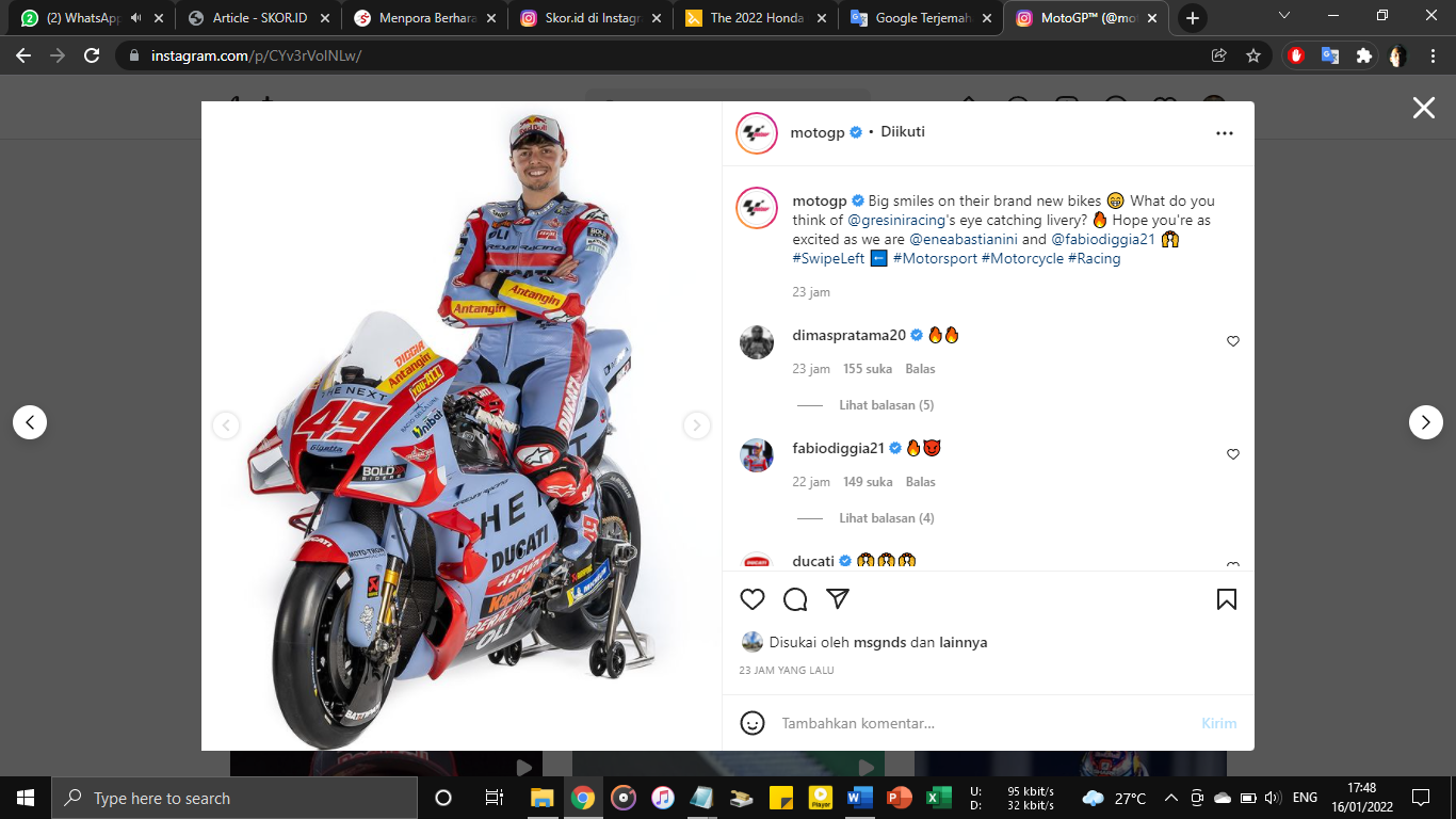Pembalap Gresini Racing Acungi Jempol soal Antusias Fans MotoGP Indonesia 2022