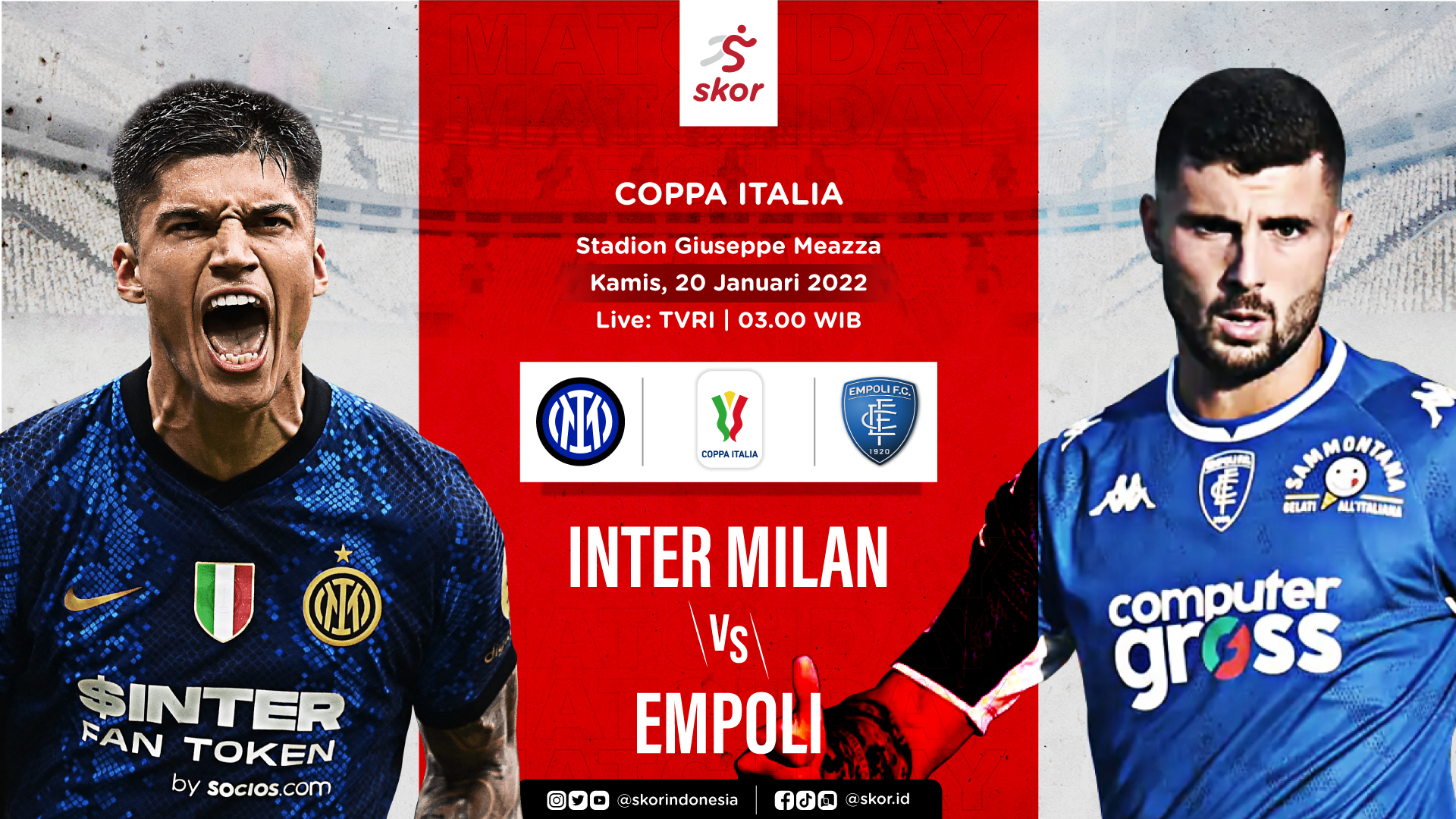 Link Live Streaming Inter Milan vs Empoli di Coppa Italia