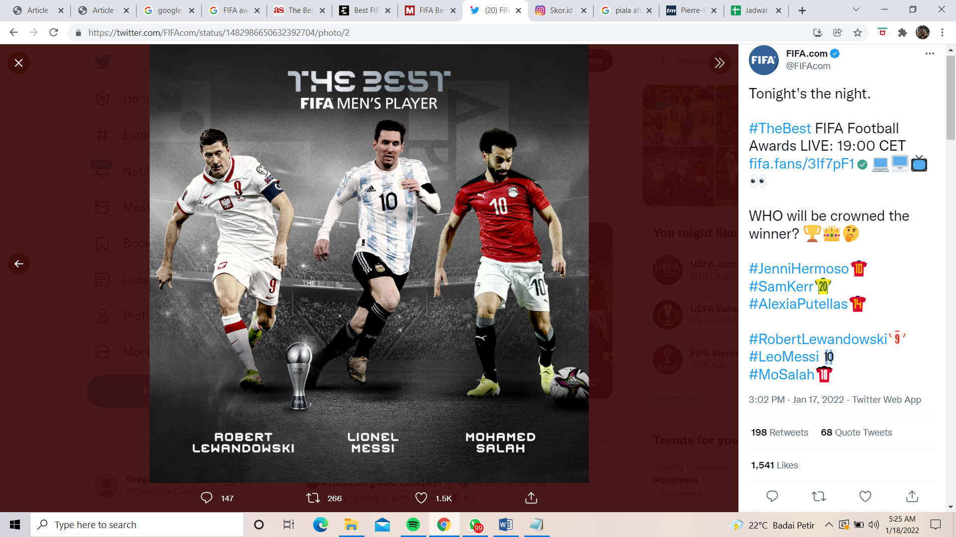 Daftar Lengkap Pemenang Penghargaan FIFA 2021: Ada Lewandowski, Ronaldo, serta Tuchel