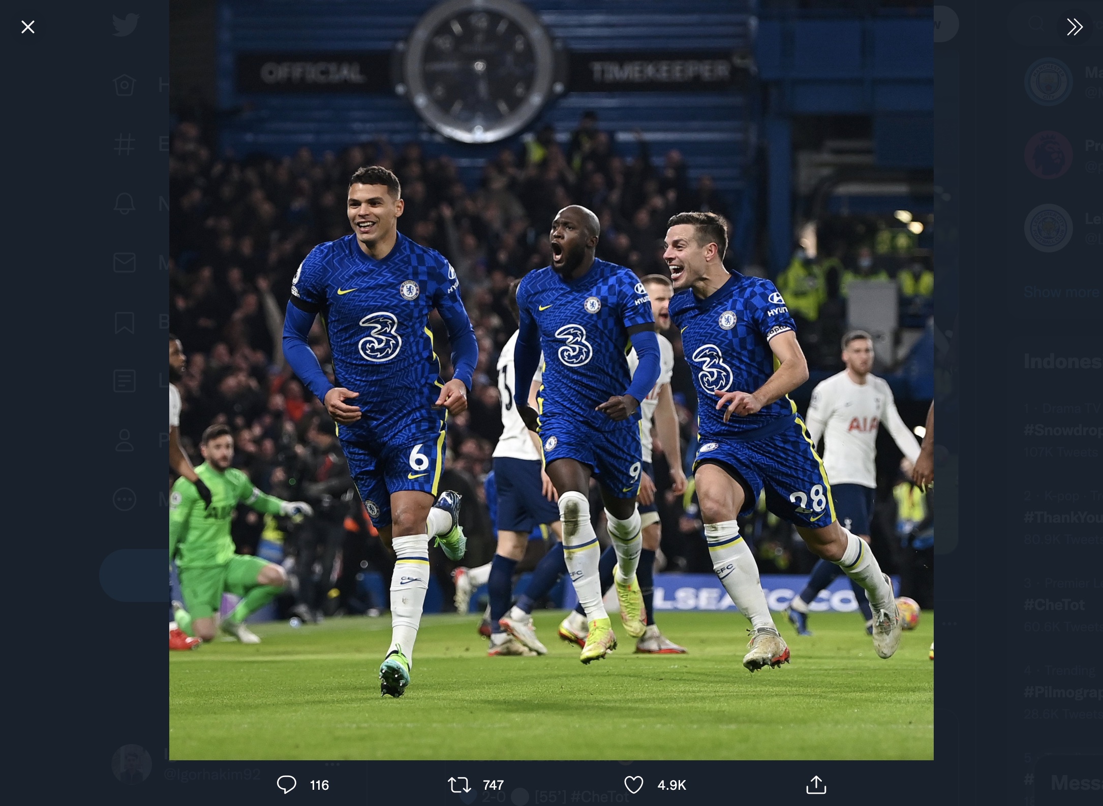 Hasil Chelsea vs Tottenham Hotspur di Liga Inggris: Gol Hakim Ziyech dan Thiago Silva Beri The Blues Tiga Poin