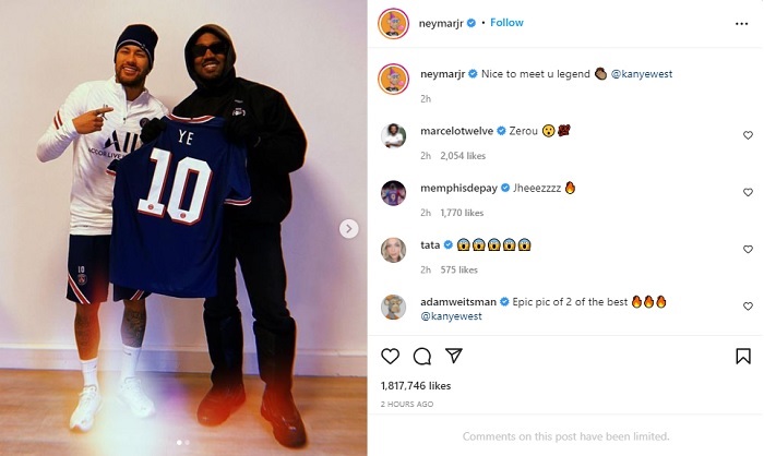 Neymar Hadiahkan Jersey Custom untuk Kanye West, Sebut Sang Rapper 'Legend' 
