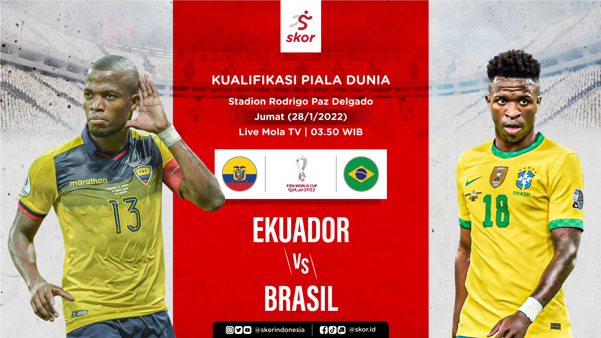 Link Live Streaming Ekuador vs Brasil di Kualifikasi Piala Dunia 2022