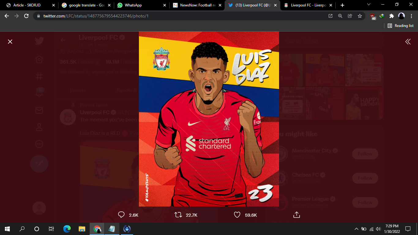 7 Kata Pertama yang Diucapkan Luis Diaz usai Resmi Berlabuh ke Liverpool