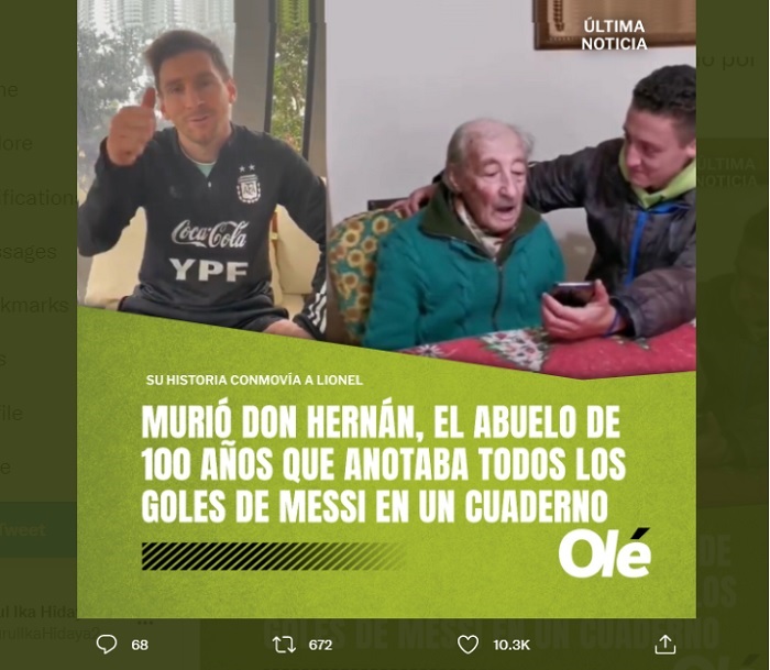 Berita Duka untuk Lionel Messi, Kakek Hernan Tidak Bisa Lagi Mencatat Gol-golnya