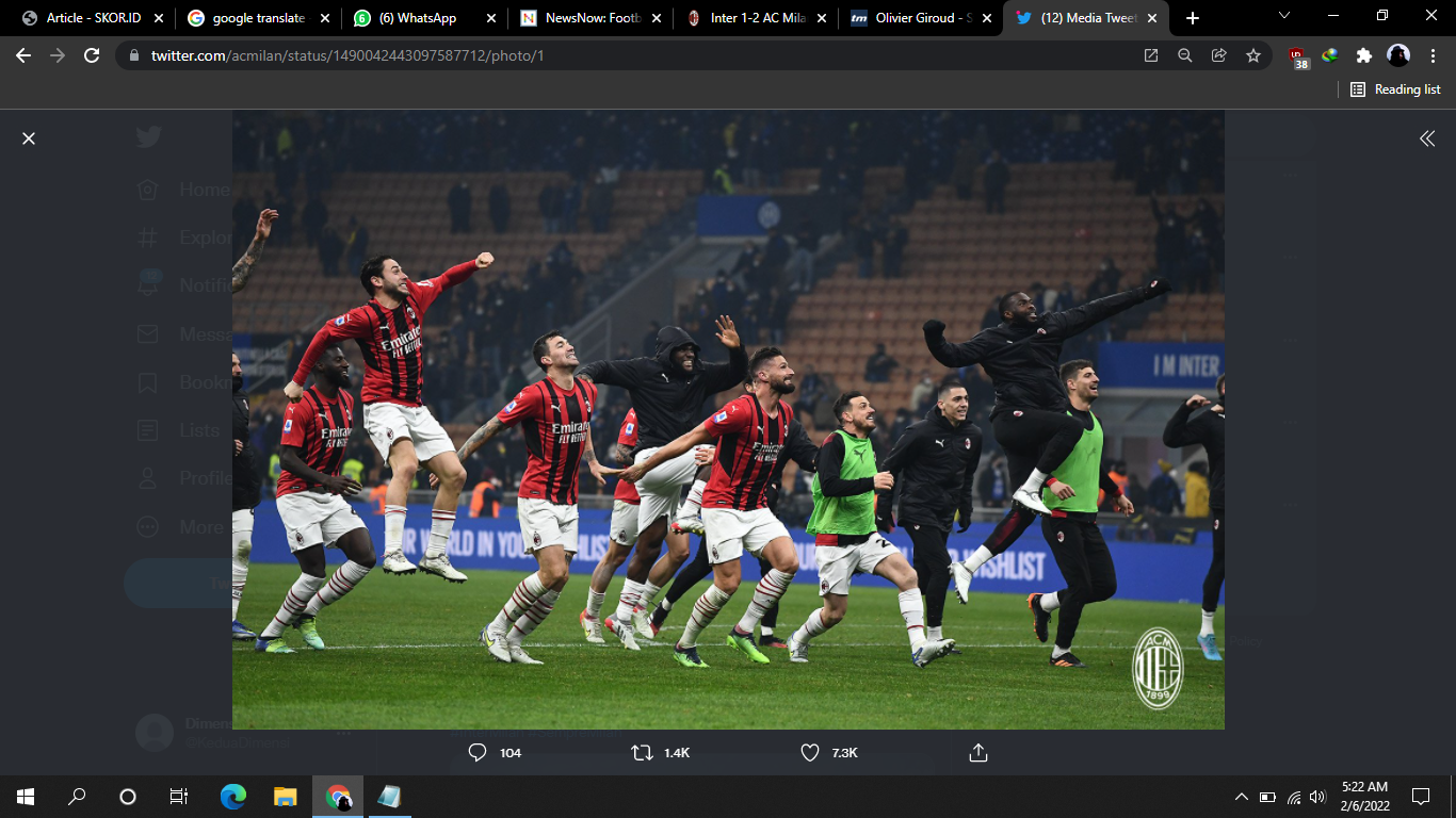 Hasil Liga Italia: AC Milan Menangi Derby della Madonnina, Lazio Gilas Fiorentina