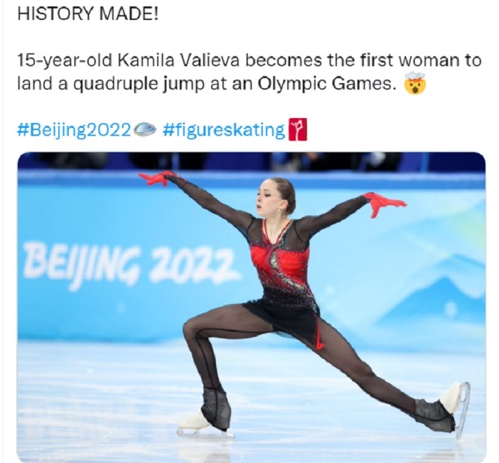 Figure Skater Kamila Valieva Bebas dari Sanksi di Olimpiade Musim Dingin Beijing 2022