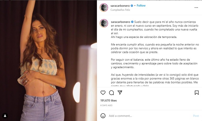 Sara Carbonero Berbagi Bekas Luka untuk Bukti Dia Tidak Sempurna di Hari Ulang Tahun Ke-38