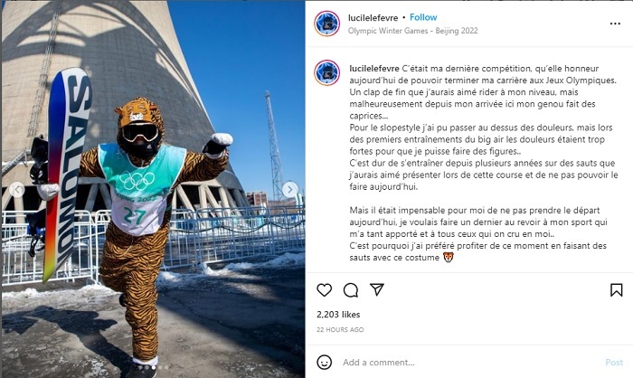 Snowboarder Prancis Akhiri Karier dengan Setelan Macan di Olimpiade Beijing
