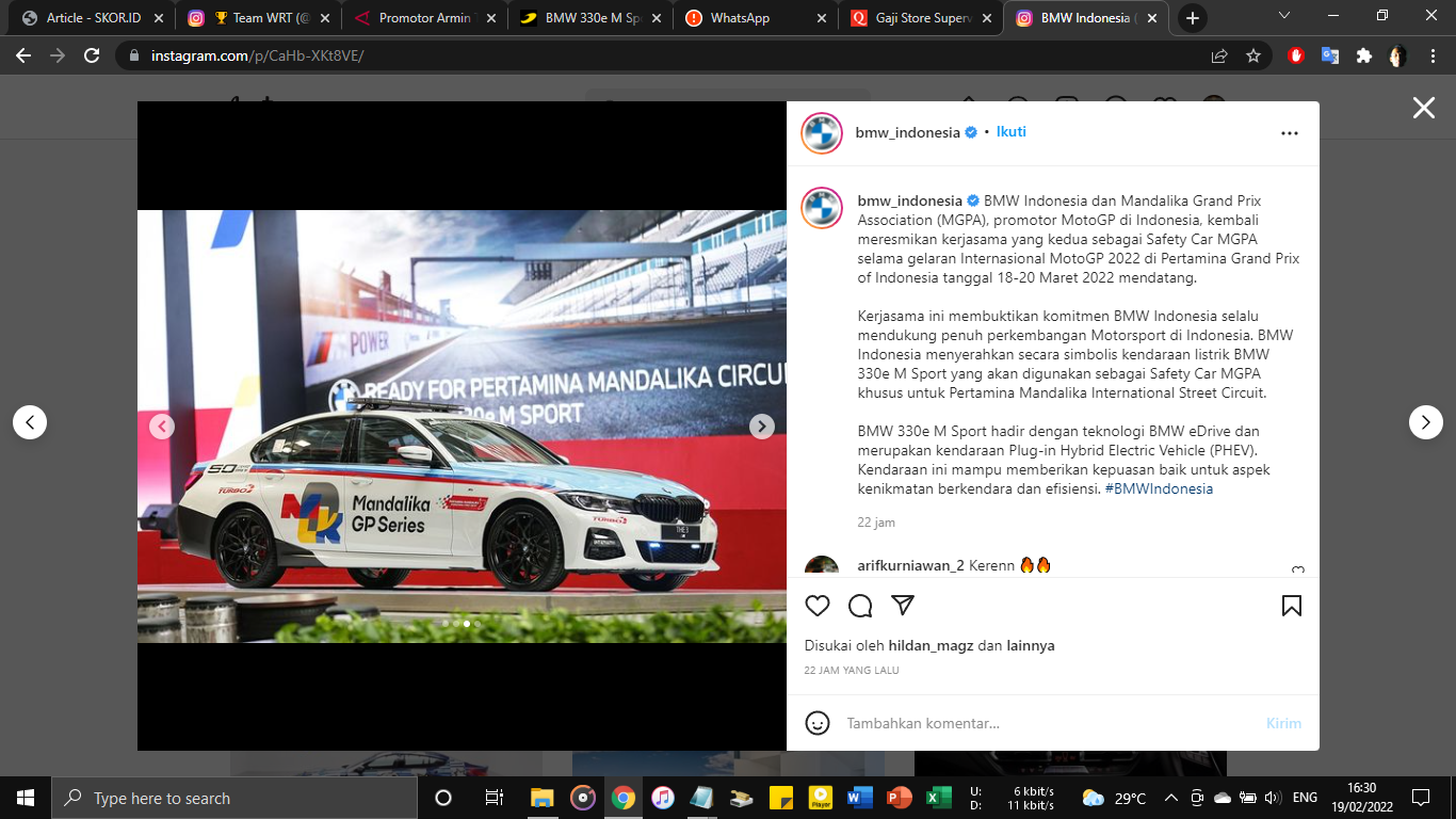 MGPA Resmi Tunjuk BMW 330e M Sport Jadi Safety Car MotoGP Indonesia 2022