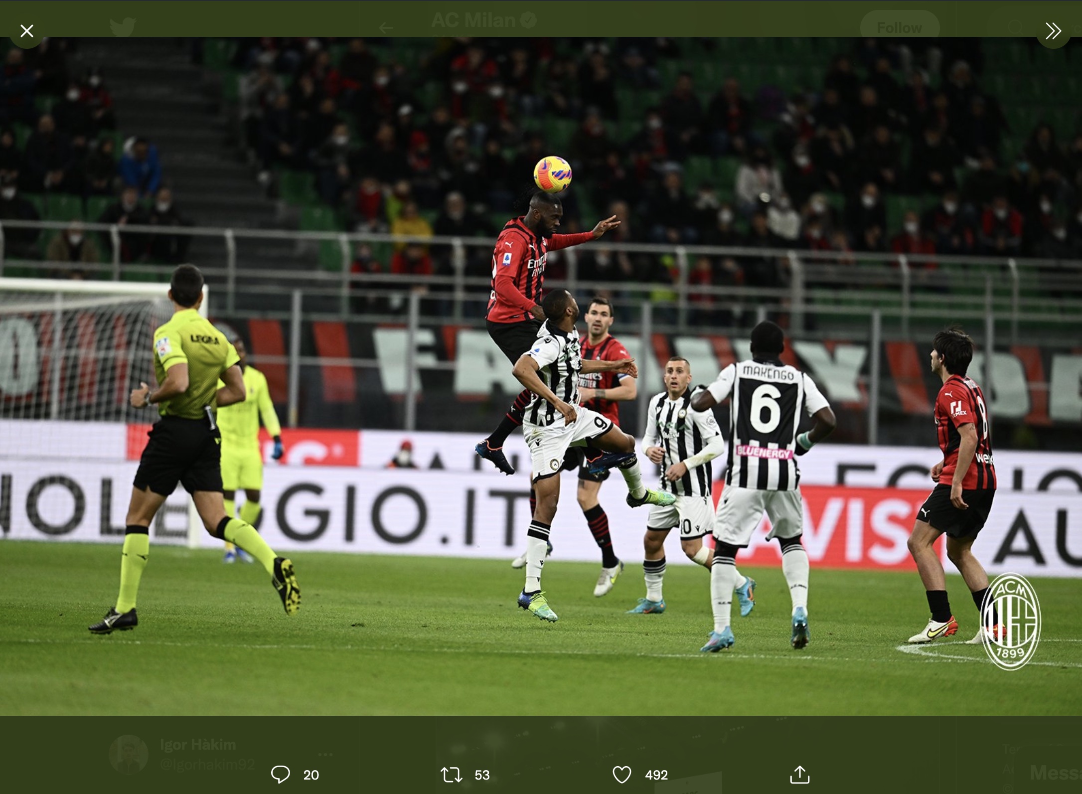 Hasil AC Milan vs Udinese: I Rossoneri Kembali Gagal Menang.