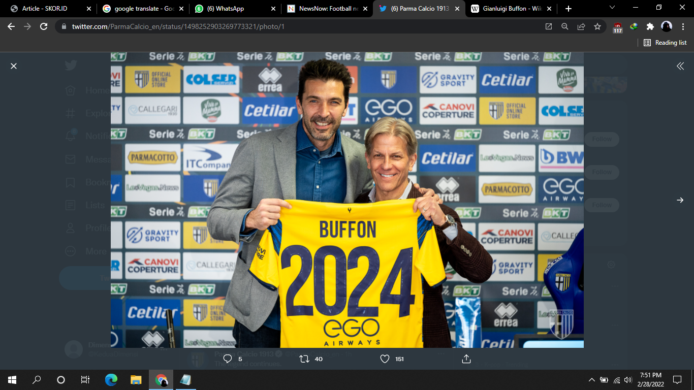 Teken Kontrak Baru dengan Parma, Gianluigi Buffon Bakal Bermain sampai Usia 46 Tahun
