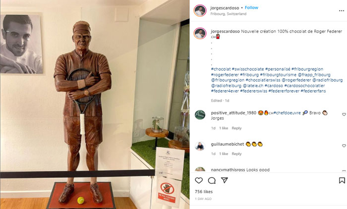 Patung Cokelat Roger Federer Seberat 100 Kg Akan Dipajang di Freiburg