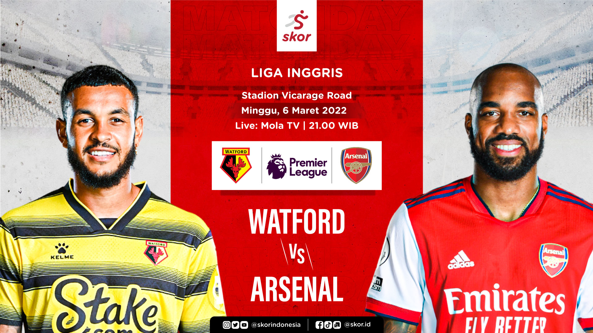 Link Live Streaming Watford vs Arsenal di Liga Inggris