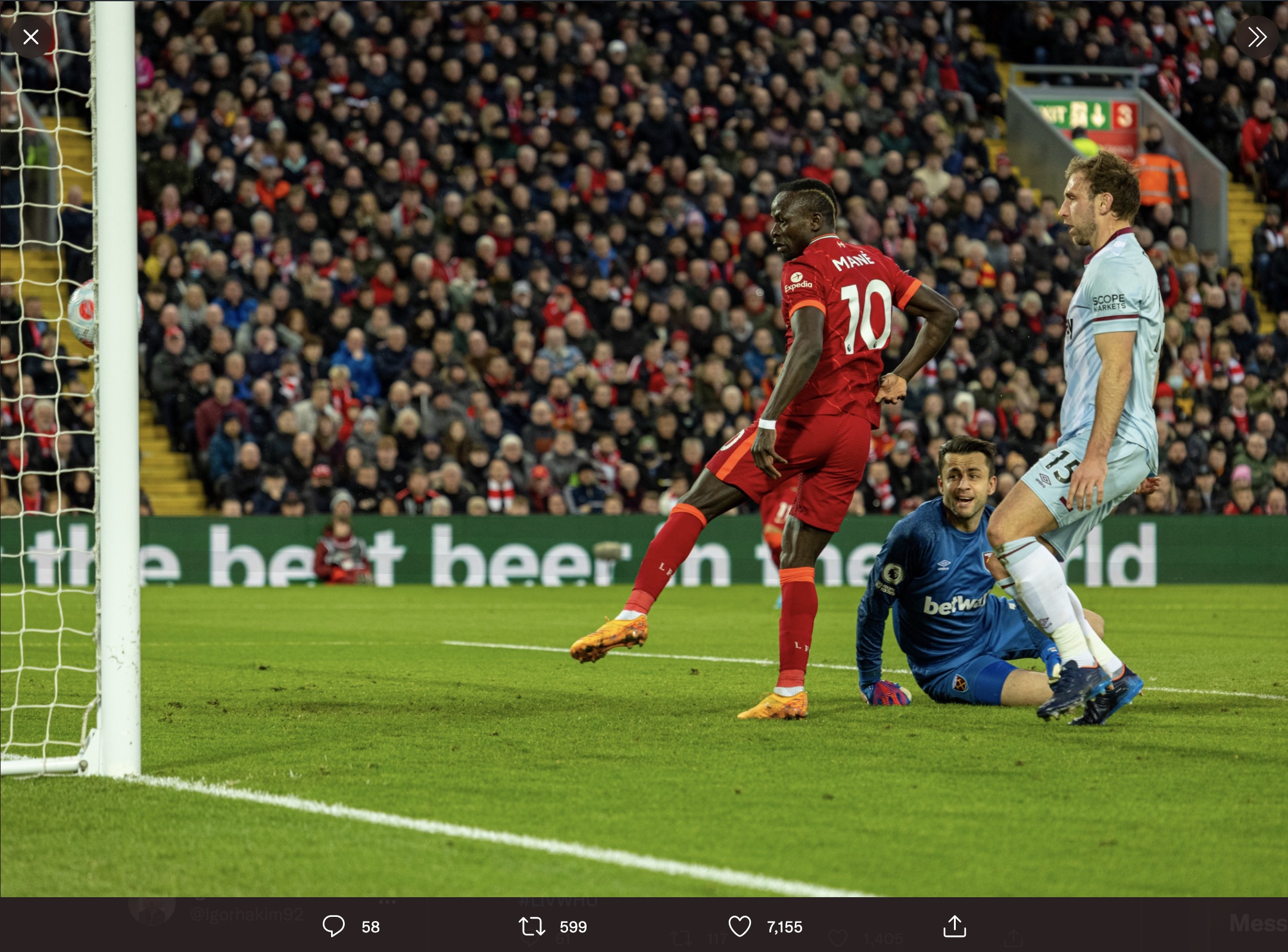 Hasil Liverpool vs West Ham United: Gol Tunggal Sadio Mane Beri The Reds Tiga Poin