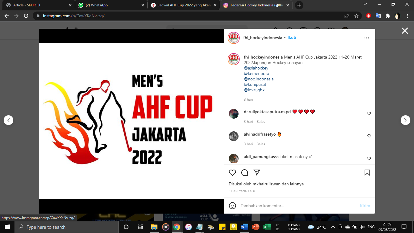 Pembagian Grup dan Jadwal Men’s AHF Cup 2022 di Lapangan Hoki GBK 11-20 Maret 2022