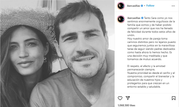Iker Casillas dan Sara Carbonero, dan Postingan yang Paling Banyak Dibicarakan setelah Berpisah