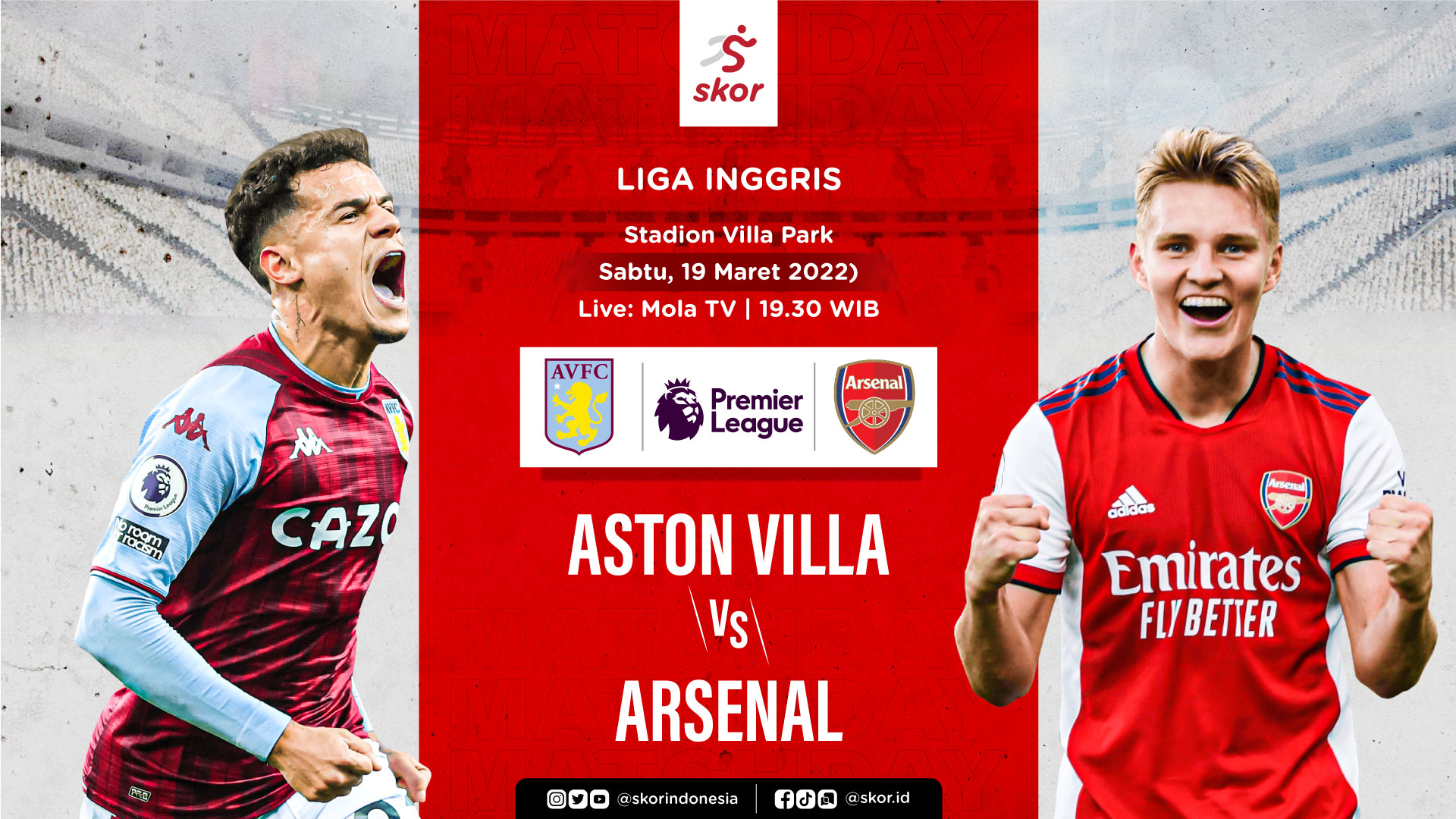 Link Live Streaming Aston Villa vs Arsenal di Liga Inggris